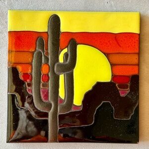 Tile Saguaro Sunset Made in Italy Oranges Yellow and Browns Gorgeous! 6”x6”